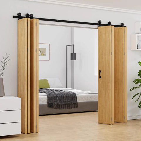 120-Inch Bi-Folding Barn Door Hardware Track Kit For Eight Panels, Accordion Style, Space Saving Design That Folds To Both Sides, Sturdy Rails, Smooth Operation, No-Brainer Install, Doors Not Included