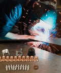 Super Heavy Duty Plasma Cutter Consumables Kit For Harbor Freight 62204 Torch displayed with electrodes and nozzles during welding.