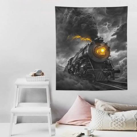 Thunderous Steam Locomotive Tapestry Wall Art Decor 50x60 Inches for bedroom with vibrant vintage train design.