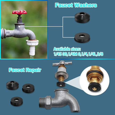 Two In One Faucet And Plumbing Washer Kit With 233 Pcs Beveled And Flat Gaskets for spigots, hose bibs, and garden faucets.
