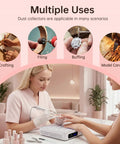 Heavy Duty Cordless Nail Dust Collector With Beast Mode 19500 Rpm Suction For Gel And Acrylic Files Portable Battery Powered Manicure Dust Cleaner Tool in use with manicuring tools.