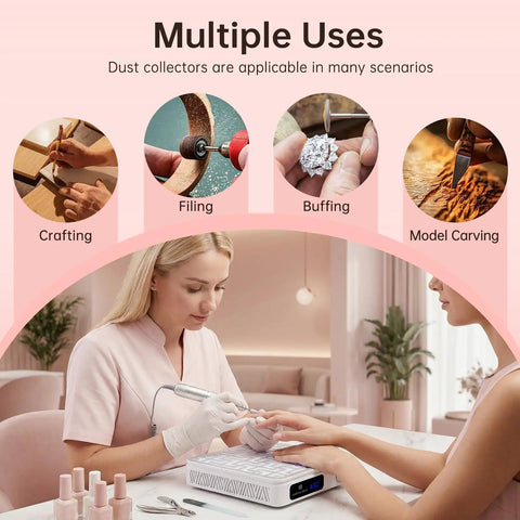 Heavy Duty Cordless Nail Dust Collector With Beast Mode 19500 Rpm Suction For Gel And Acrylic Files Portable Battery Powered Manicure Dust Cleaner Tool in use with manicuring tools.