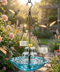 3 Tier Solar Powered Hanging Bird Bath Fountain With Blue Bowl For Hummingbirds, Outdoor Garden Patio Yard Decor