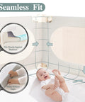 3 Piece Bed Rail Set For Toddlers That Fits King Size Beds With Seamless Fit shows baby inside with magnified fit details
