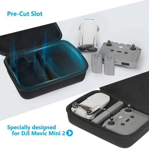 Open Hard Shell Carrying Case For DJI Mavic Mini 2 Series Drones with inserts for controller and batteries.