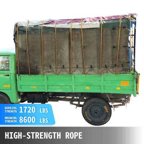 Truck with green cargo tied using 9/16 Inch Double Braid Polyester Rope 200 Ft Heavy Duty Pulling Line For Towing And Rigging 1100 Lbs Load