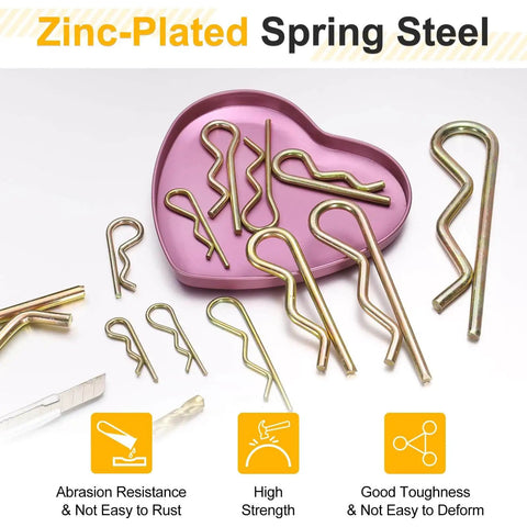 Thirty Pcs Zinc Plated Hitch Pin Clips Two Point Five By Forty Millimeters R Clips Hairpin Cotter Pins in heart-shaped tray