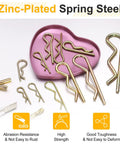 30 Piece Hitch Pin Clip Kit 4x86.5mm Zinc Plated Spring Steel R Clips Retaining Pins on pink tray