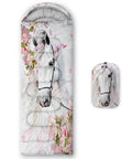 Kid Friendly Camping Sleeping Bag Pink For Girls And Boys Lightweight And Cozy For Cold Weather Waterproof And Portable Gear For Hiking Travel Sleepovers And Outdoor Adventures On The Go with white horse print and packed case