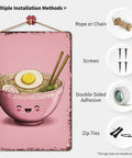 Funny Vintage Metal Sign Ramen Bowl Kawaii Illustration Tin Sign Wall Art For Home Office Garage Decor 8x12 Inches Durable Aluminum with installation options