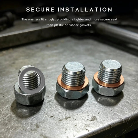 12 Pack Differential And Transfer Case Crush Washer Kit with copper washers and steel plugs, enhancing car care durability.