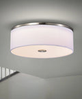 Totally Sleek Modern Flush Mount Ceiling Light With Brushed Nickel Drum Linen Shade 14 Inch LED Fixture, 1200 Lumens