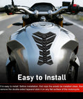 Badass 3D Rubber Fishbone Motorcycle Tank Pad With Grippy Antislip Knee Grip For Universal Street Bike Fuel Tanks Custom Black Pro Ride Armor Sticker on a silver motorcycle tank.