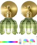Rechargeable Battery Operated Wall Sconces Set Of 2 5000mAh Dimmable Wireless Lights With Remote Cordless Glass Flower Sconces