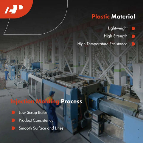 Industrial injection molding process for plastic materials with machinery and operators in factory setting