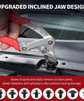 Garage Ready Car Clip Pliers That Knock Out Stubborn Auto Fasteners In Seconds, used to extract clips with inclined jaw design.