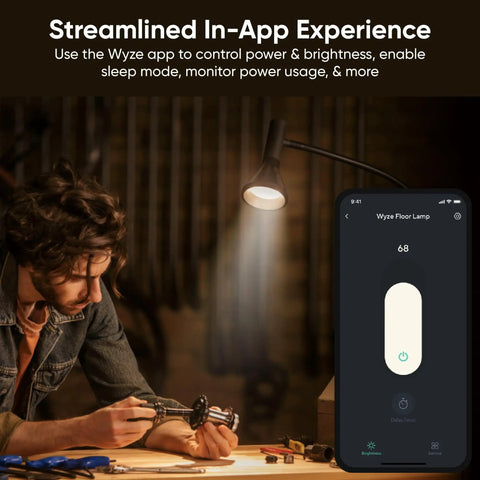 Man using must have LED floor lamp for living room, bedroom, and office with remote, app control, and timer, 4000K light.