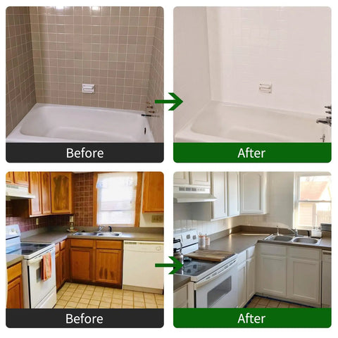 Odorless Tub and Tile Refinishing Kit Before and After on Bathtub and Kitchen Renovation