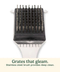 Close-up of a stainless steel brush head for 16.5-Inch Long Handle Stainless Steel Grill Cleaner Brush And Scraper For BBQ Griddle.