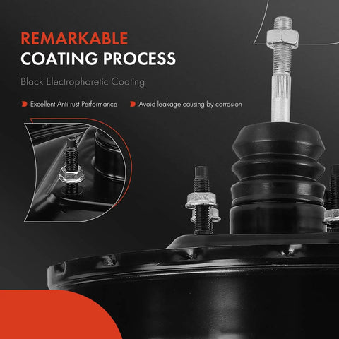 Black electrophoretic coated No Hassle Heavy Duty Vacuum Brake Booster For Toyota T100 And Tacoma 1994 To 2001 with detailed fittings.