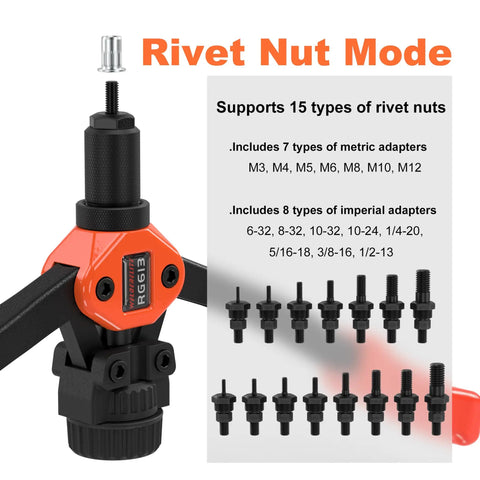 Dual Function Rivet Nut Tool Kit With 405 Rivet Nuts Blind Rivets 15 Mandrels And 5 Nozzles Multipurpose Riveting Gun