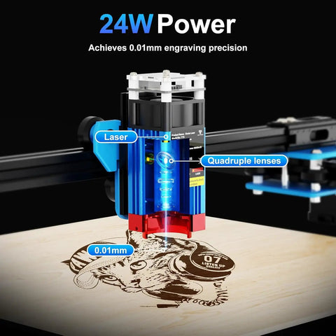 TTS-55 Pro Laser Engraver 5.5W DIY Laser Cutter With Air Assist engraving intricate design on wood with 0.08mm precision.