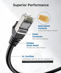 Snagless Short Shielded Cat6A Ethernet Cables 10Gbps 3Ft Pack Of 5 Black with gold-plated contacts and metal connector for LAN networking