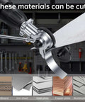 Powerful And Effortless Heavy Duty Drill Metal Cutter Attachment for sheet metal cutting, slicing aluminum with visible material types.