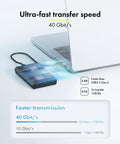 Rugged Aluminum M.2 NVMe SSD Enclosure delivering Hella Fast 40Gbps USB4 transfer speeds connected to a laptop.