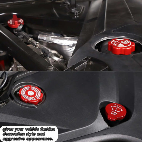 Chevrolet Corvette C8 Engine Cap Trim Set 4Pcs Aluminum Alloy Oil Cap Radiator Cap Washer Cap Brake Fluid Cap Cover In Red