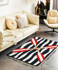 Rowing Oar Nautical Area Rug 5x7 Ocean Theme For Living Room Navy Blue Striped Geometric Pattern Decorative Rug in a living room