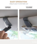 Keep Your Dash Clean With This Beefy Magnetic Leather Sunglass Holder Snapping Tight On Visors, displaying easy-open design.