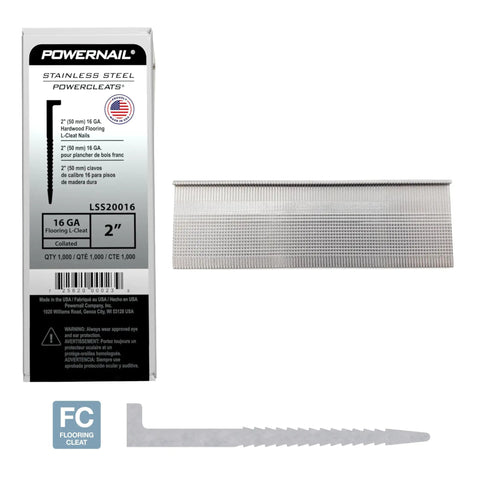16 Gauge 2 Inch Stainless Steel L-Cleat Flooring Nails Collated Box Of 1000 For Tongue And Groove Hardwood Flooring Installations