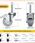 Locking Three Inch Expanding Stem Caster Wheels Set Of Four For Adjustable Tables, Carts And Furniture Legs dimensions