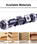 Built Tough Carbide Flush Trim Router Bit With Top And Bottom Bearings 19 Mm Diameter Half Inch Shank, cutting various wood materials.