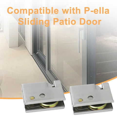 Two Pack 0C5Y00P0 Patio Door Rollers Replacement for Sliding Patio Doors, shown with compatible P-Ella door
