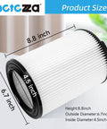 Go-To Universal Replacement Vacuum Filter Kit For Wet Dry Vacs 5-20 Gallon And 6-9 Gallon Models Includes 2 Filters 4 Foam Sleeves And 1 Cleaning Brush For Heavy Duty Suction And Easy Cleanup showing detailed filter dimensions.