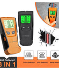 Built Tough 3 In 1 Wall Scanner And Stud Finder Including Metal Detector And Live Wire Voltage Alert For Fast Positioning Of Hidden Joists And Smooth Weekend Project Fixes In Orange display with buttons and screen on black background
