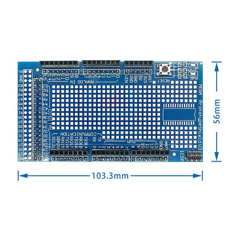 Prototype Shield With Breadboard For Mega Due Giga Solderable PCB Proto Shield Expansion Board for Easy Prototyping dimensions