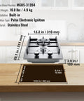Gas Cooktop 12 Inch Two Burner Built In Stainless Steel Stove Top With 12250 BTU Max Dual Fuel Convertible LPG NG Hob