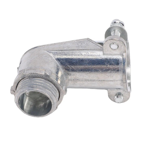 Top Shelf 90 Degree Squeeze Connector In Die Cast Zinc Alloy For 1 2 Inch Conduit Fitting, detailed view of the connector.