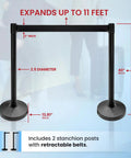 Beefy Two Pack Stanchion Belt Barriers With 11 Foot Black Belts And 40 Inch Posts Built For Indoor Or Outdoor Crowd Control