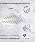 16 Inch Square Stainless Steel Rainfall Shower Head High Pressure Chrome Finish With Silicone Jets For Wide Coverage