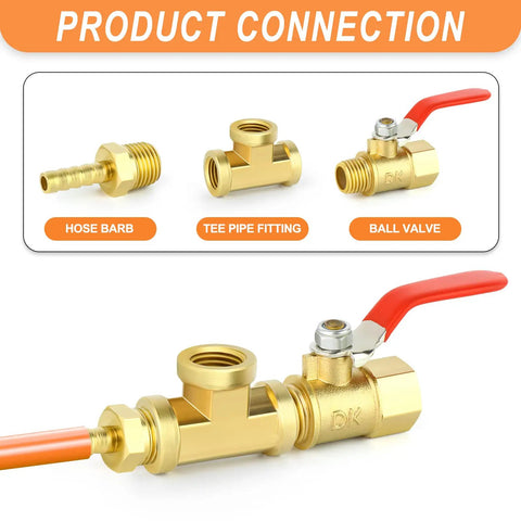 Brass Tee Fitting Kit Three Way One Quarter Inch NPT Female Pipe Connectors Five Piece Set Forged Brass Plumbing Fittings