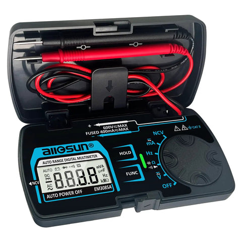 Pocket Size Dope Digital Multimeter With Auto Range For DC And AC Voltage And Current, open with probes in holder