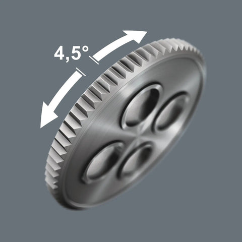 Close-up of an 80-tooth mechanism with 4.5-degree return from the Zyklop Comfort Ratchet Set 3/8 Inch Drive, 16-Piece Metric Kit.