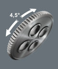 Side view of mechanism in Kraftform Kompakt 400 RA 17-Piece T-Handle Ratcheting Bit Set With Built-In Ratchet, showing 4.5-degree angle engagement