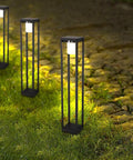 Outdoor Solar Landscape Floor Lamp With Motion Sensor 60W Equivalent Aluminum Waterproof Cordless Light on grass path