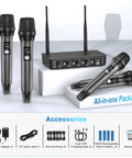 Four Pack Pro Grade Wireless Microphone System with Long Range 262 Feet, including 4 mics and receiver for events