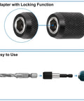 Combination Drill And Tap Bit Set For SAE And Metric Threads With Quick Change Adapter Covers SAE Six Thirty Two NC To One Quarter Twenty NC And Metric M Three To M Ten Pro Grade For Through And Blind Holes DIY Friendly For Any Job locking adapter close-up